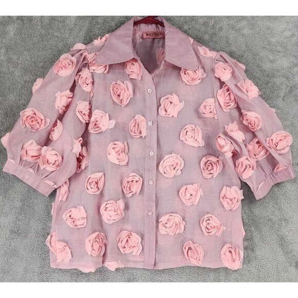 The Retreat Collection Tops - The Retreat Collection Shirt Womens Large Pink Floral Button Up Short Sleeve